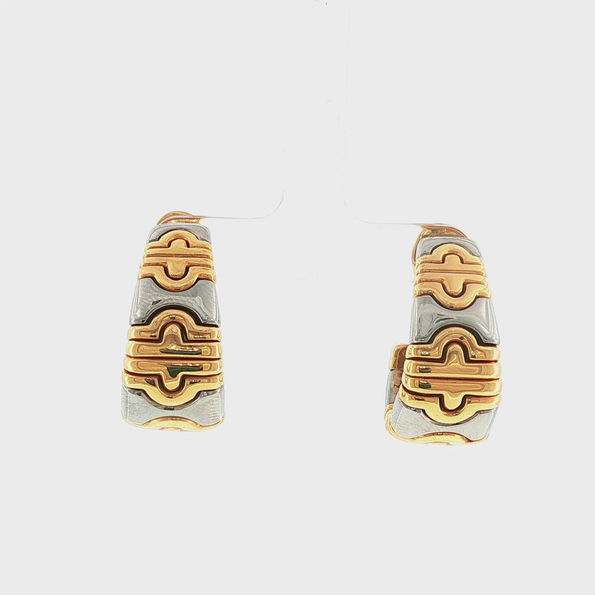 BVLGARI Gold and Steel Parentesi-Style Tapered Half Hoop Earrings
