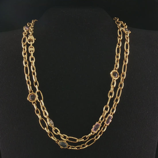 Vintage Multi-Quartz Textured Judith Ripka 18K Rope Necklace