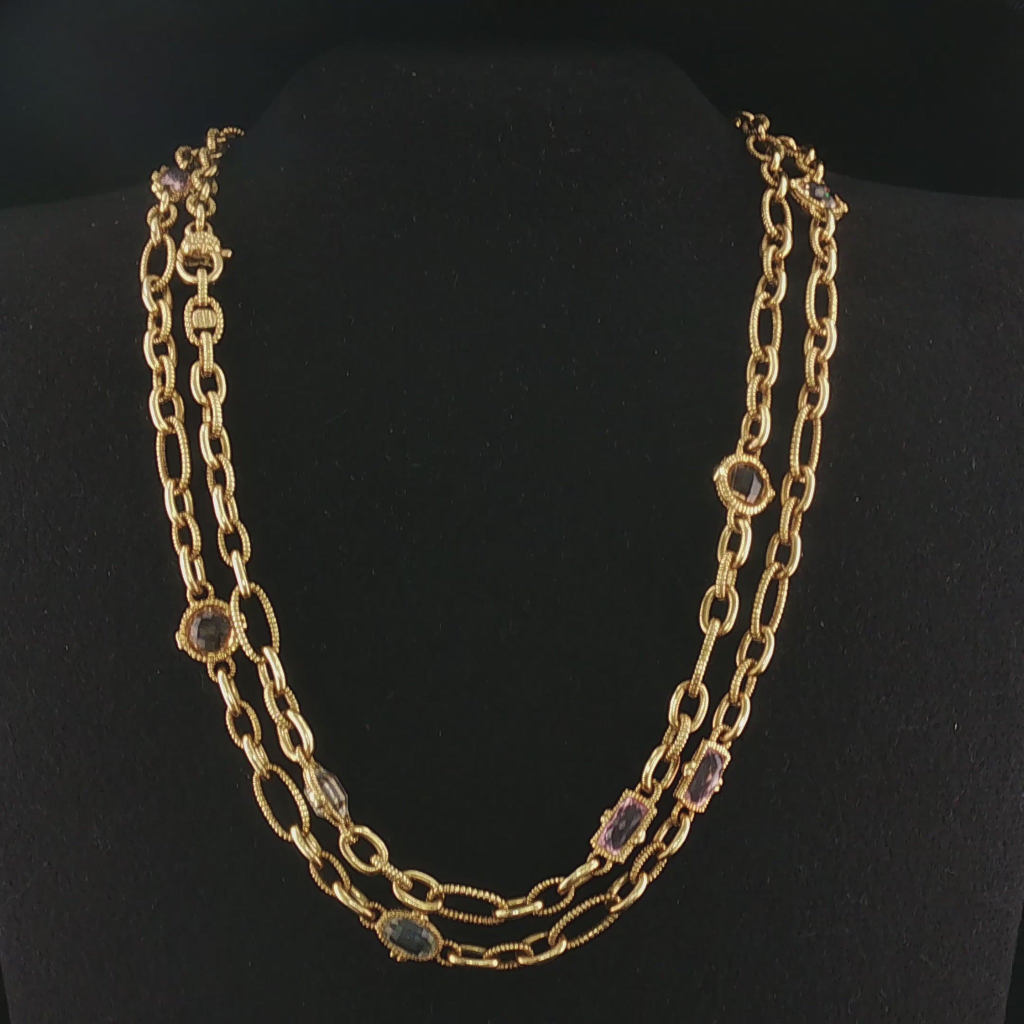 Vintage Multi-Quartz Textured Judith Ripka 18K Rope Necklace