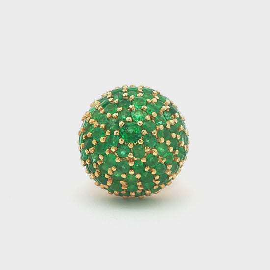 Vintage Emerald Pavé Bombé Dome Cocktail Ring in 18k Yellow Gold