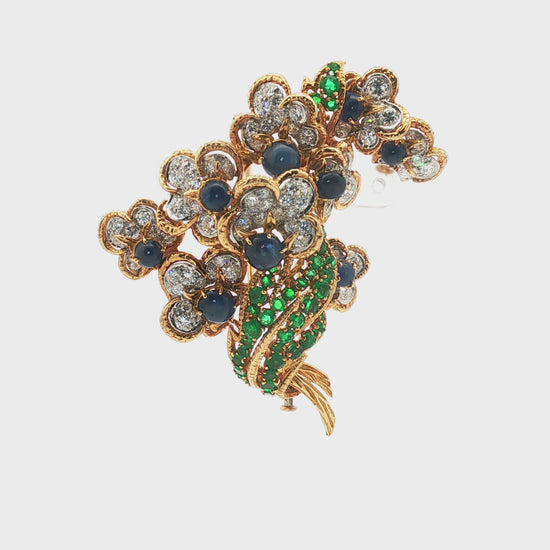 Vintage 1970s "Big Three" Flower Vine Brooch in 18k Gold
