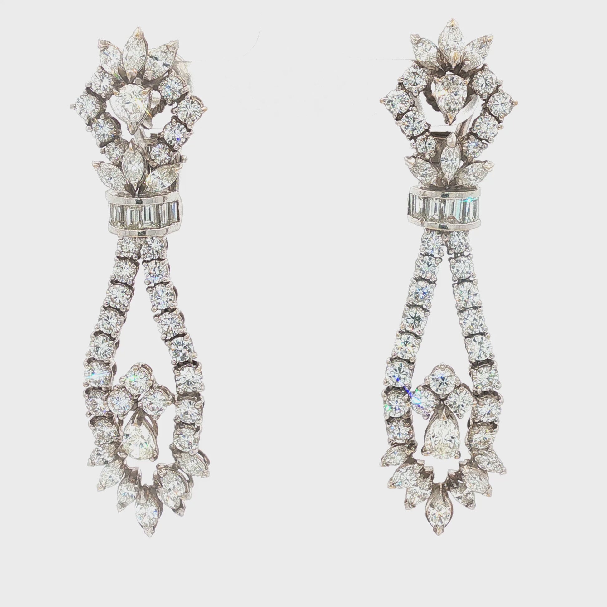 Vintage 11.2 CT 18K Pear, Marquise, and Round Brilliant Cut Earring