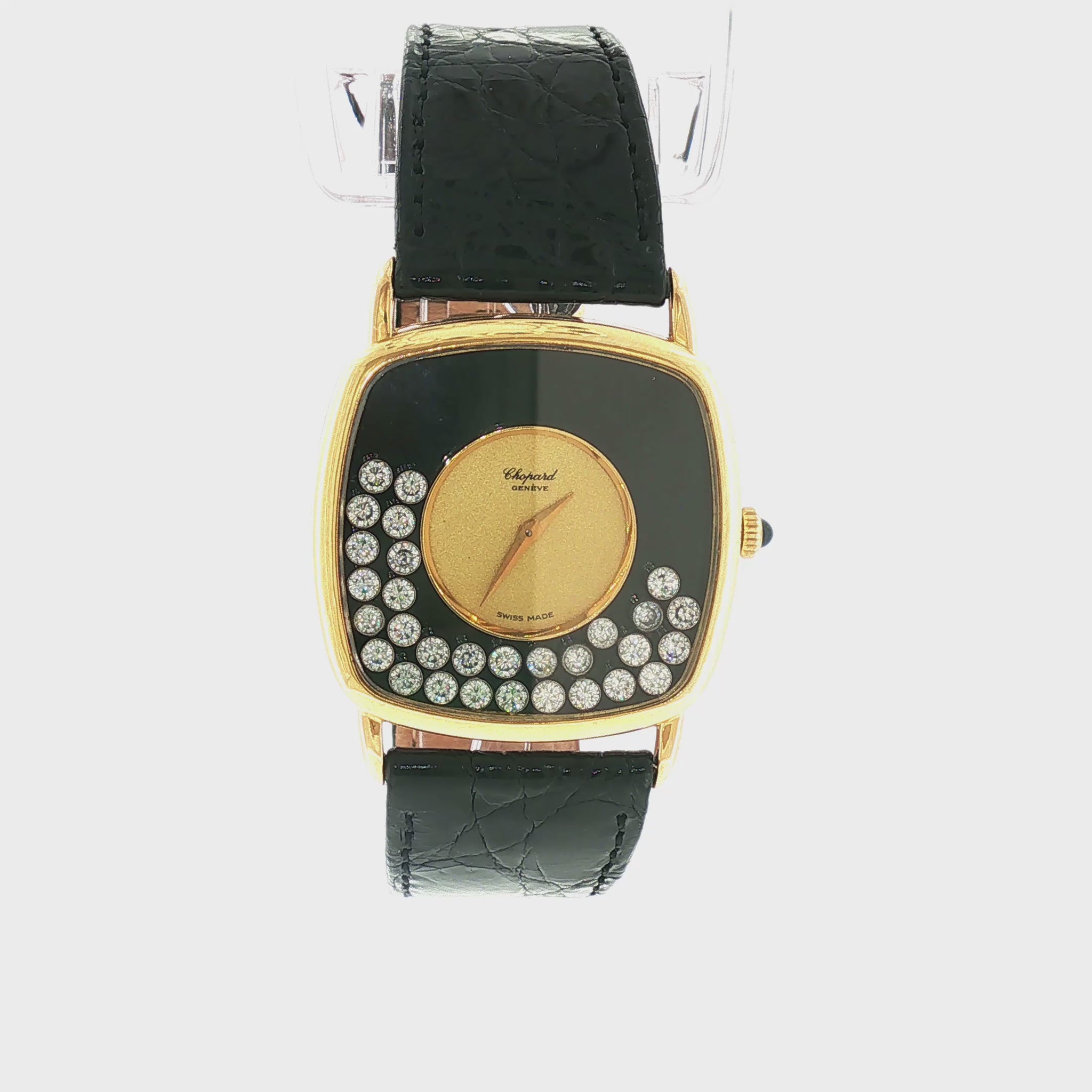 Chopard Happy Diamonds Watch in Yellow Gold w/Crocodile Strap