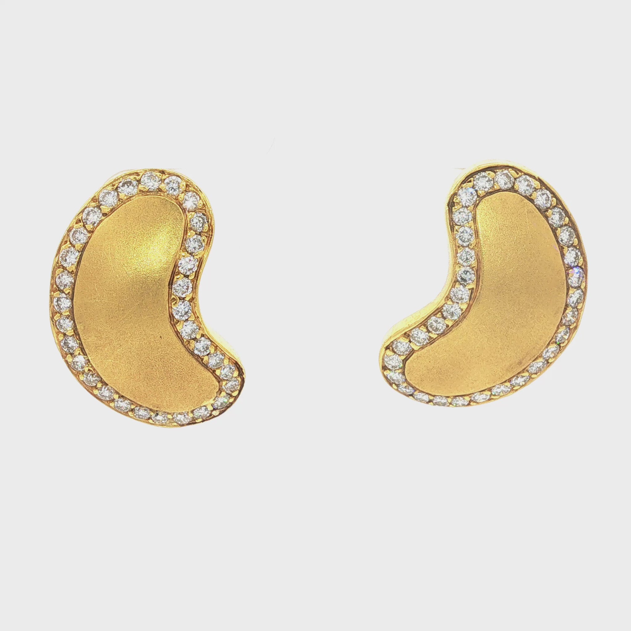 Vintage 18K Yellow Gold Diamond-Bordered Comma/Bean Clip Earrings