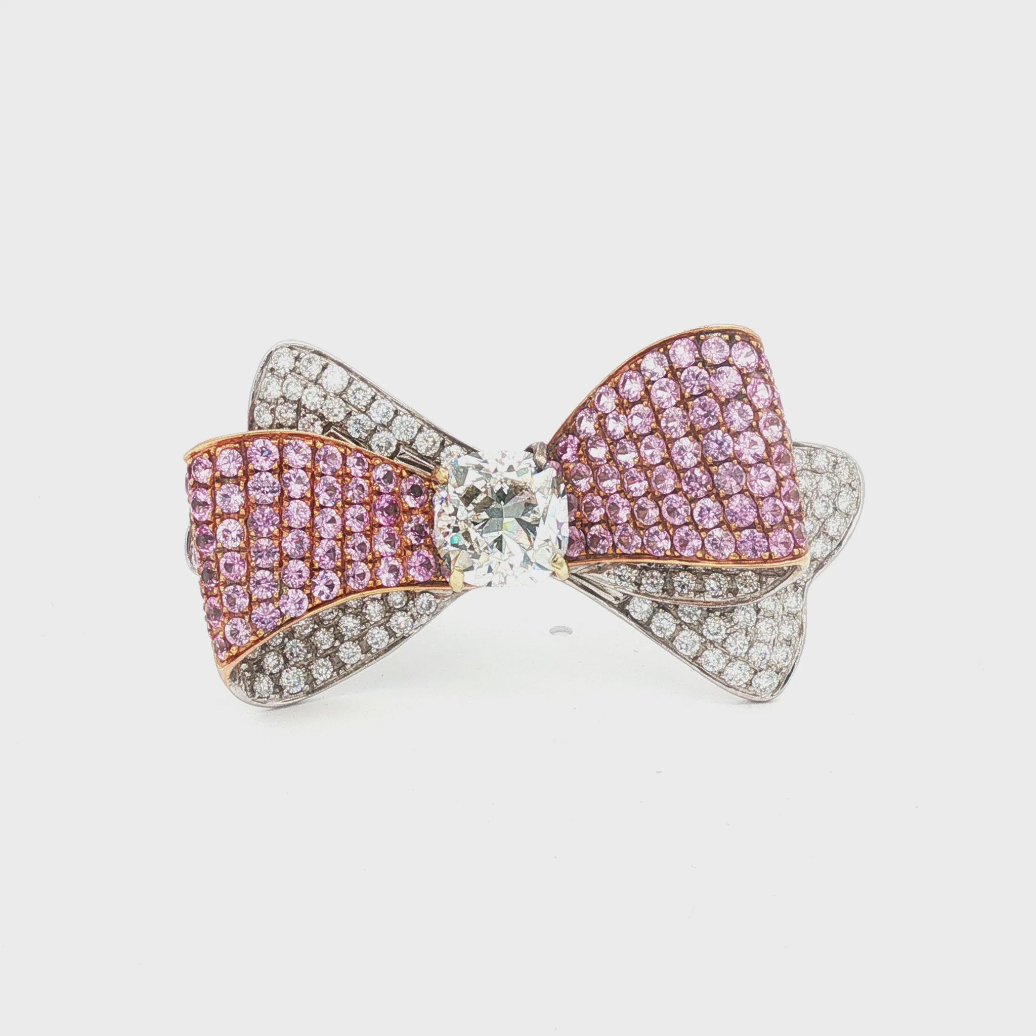 Stunning and Unique Pink Sapphire and 3 CT VS1 Diamond Bow Platinum Ring
