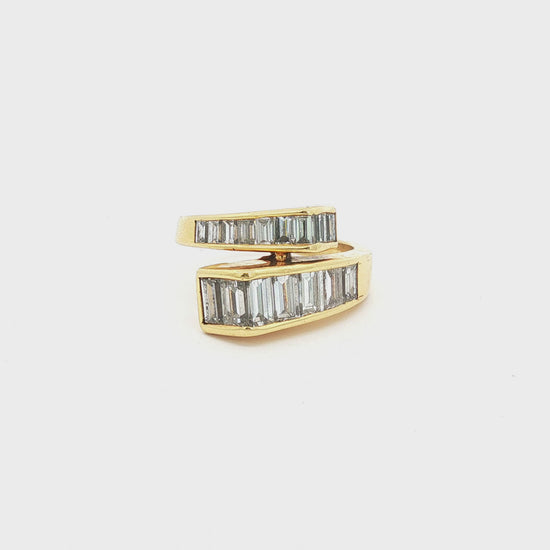 18K Yellow Gold Channel-Set Baguette Diamond Bypass Cocktail Ring