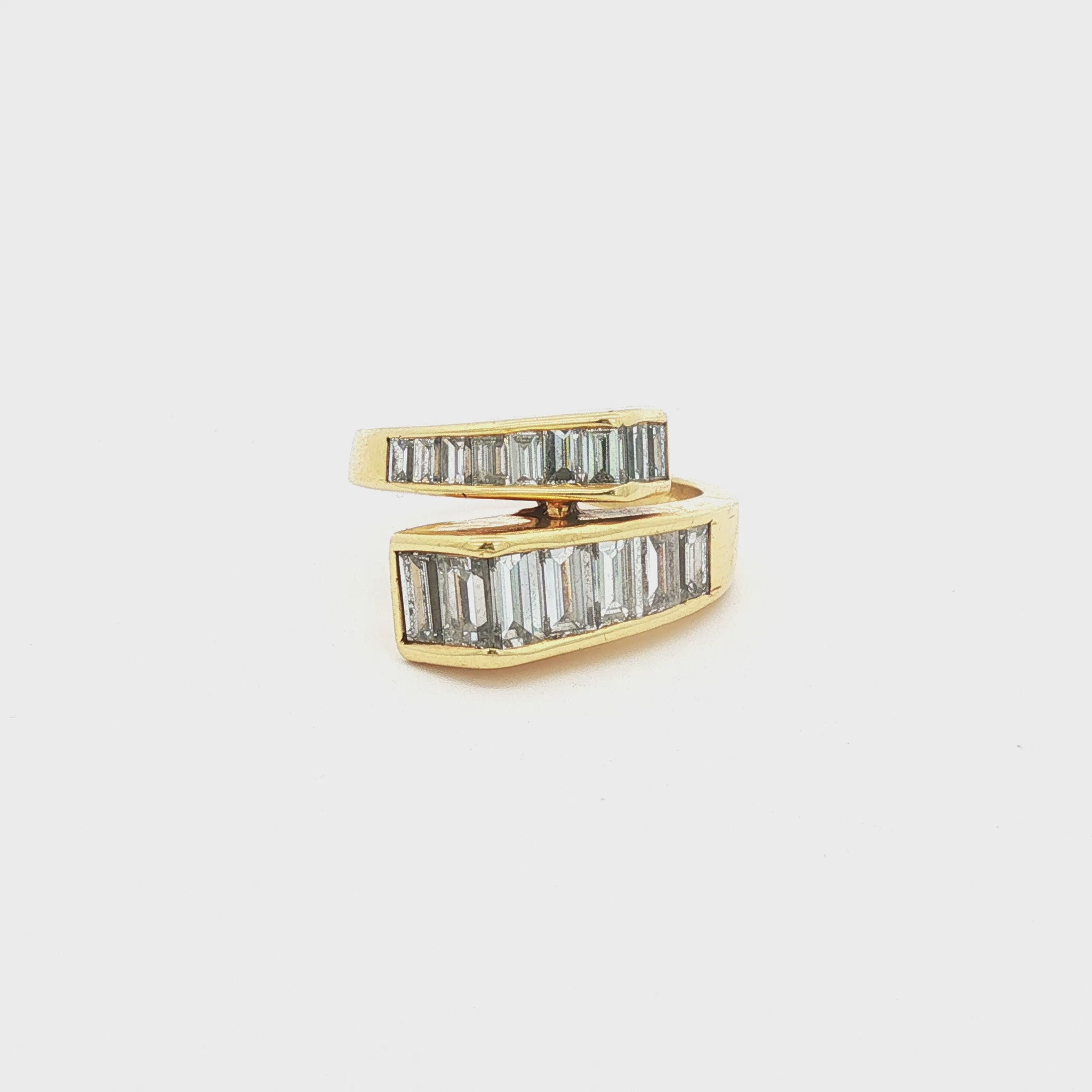 18K Yellow Gold Channel-Set Baguette Diamond Bypass Cocktail Ring