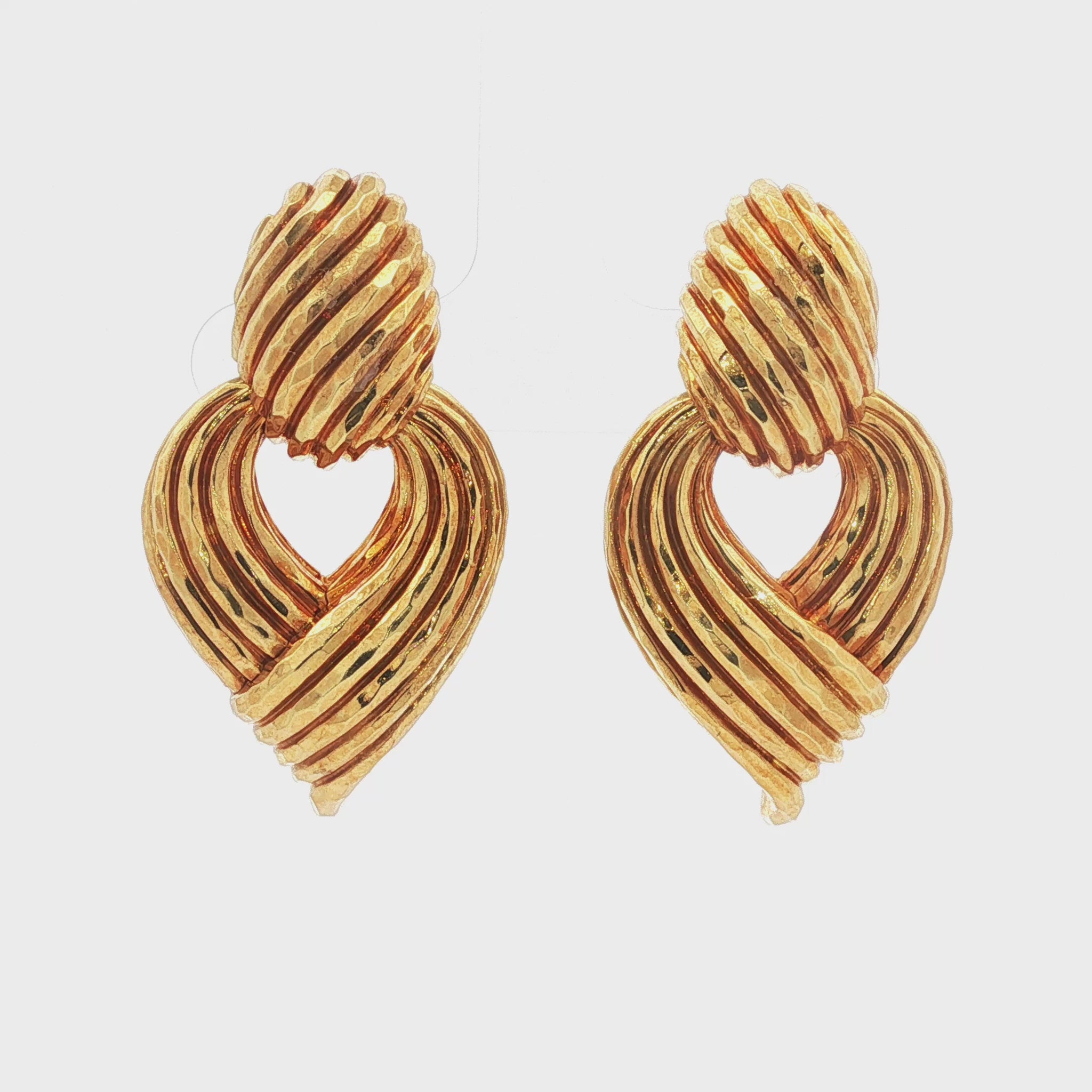 Vintage Henry Dunay Hammered Yellow Gold Door-Knocker Earclips