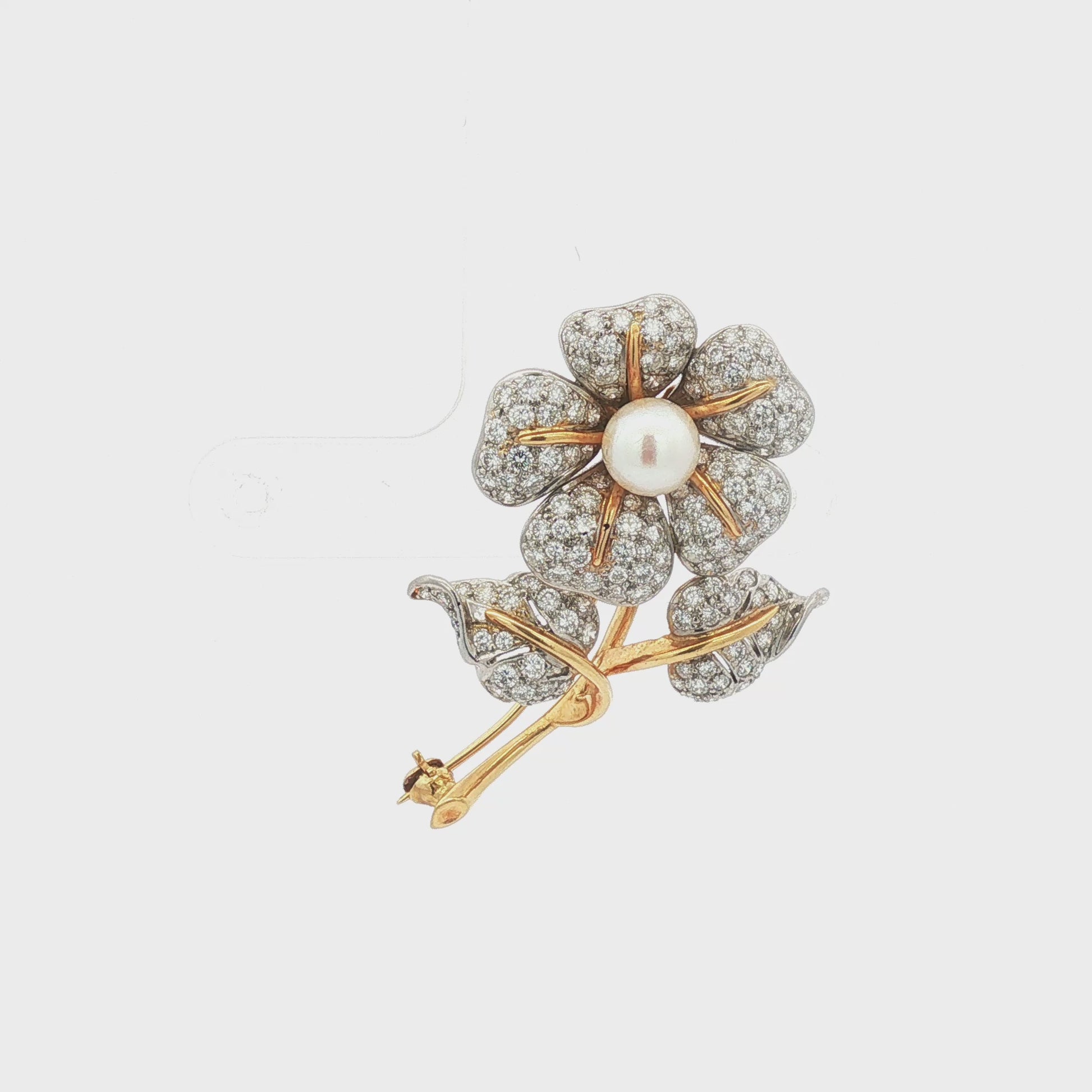 Vintage 1970s Tiffany & Co. 18K Pearl + Diamond Flower Brooch