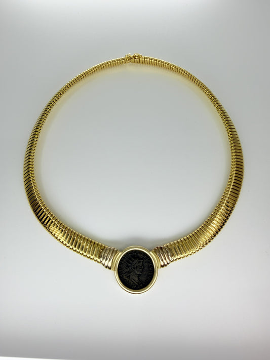 Vintage 18K Tubogas Coin Necklace