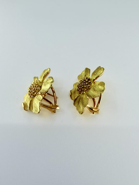 18K Tiffany & Co. Dogwood 5 Petal Earrings, American Perennial Collection