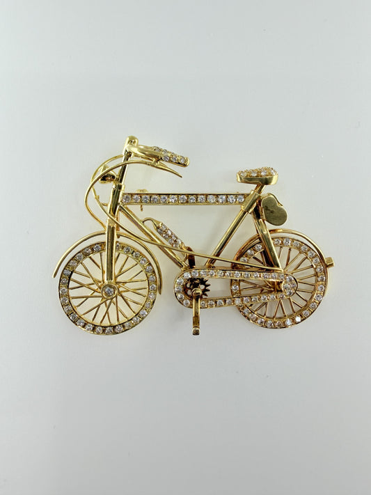 18K Bicycle Pin w/Diamonds and Ruby Backlight