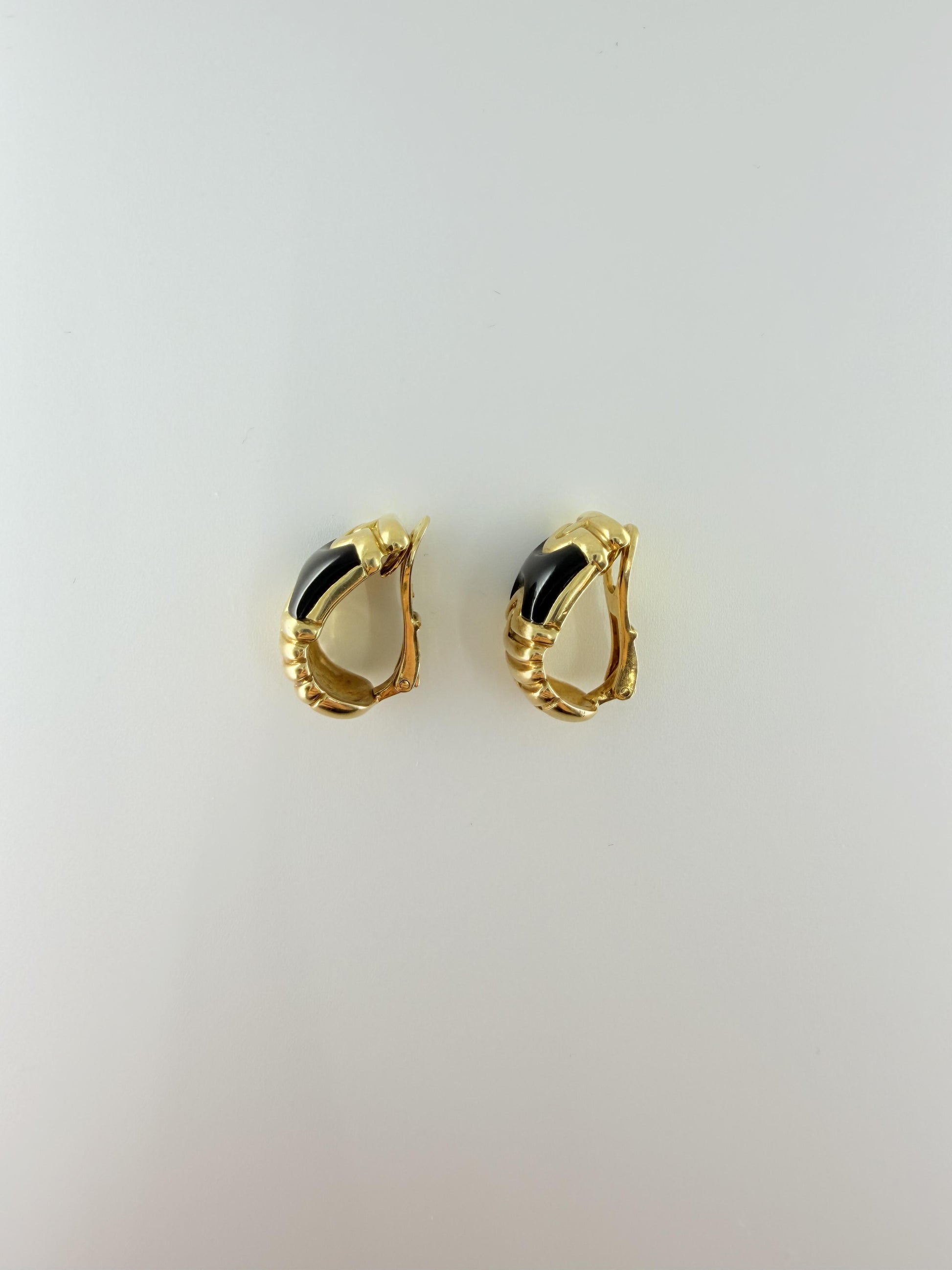 Vintage Bvlgari Onyx 18K Parentesi Clip-on Earrings