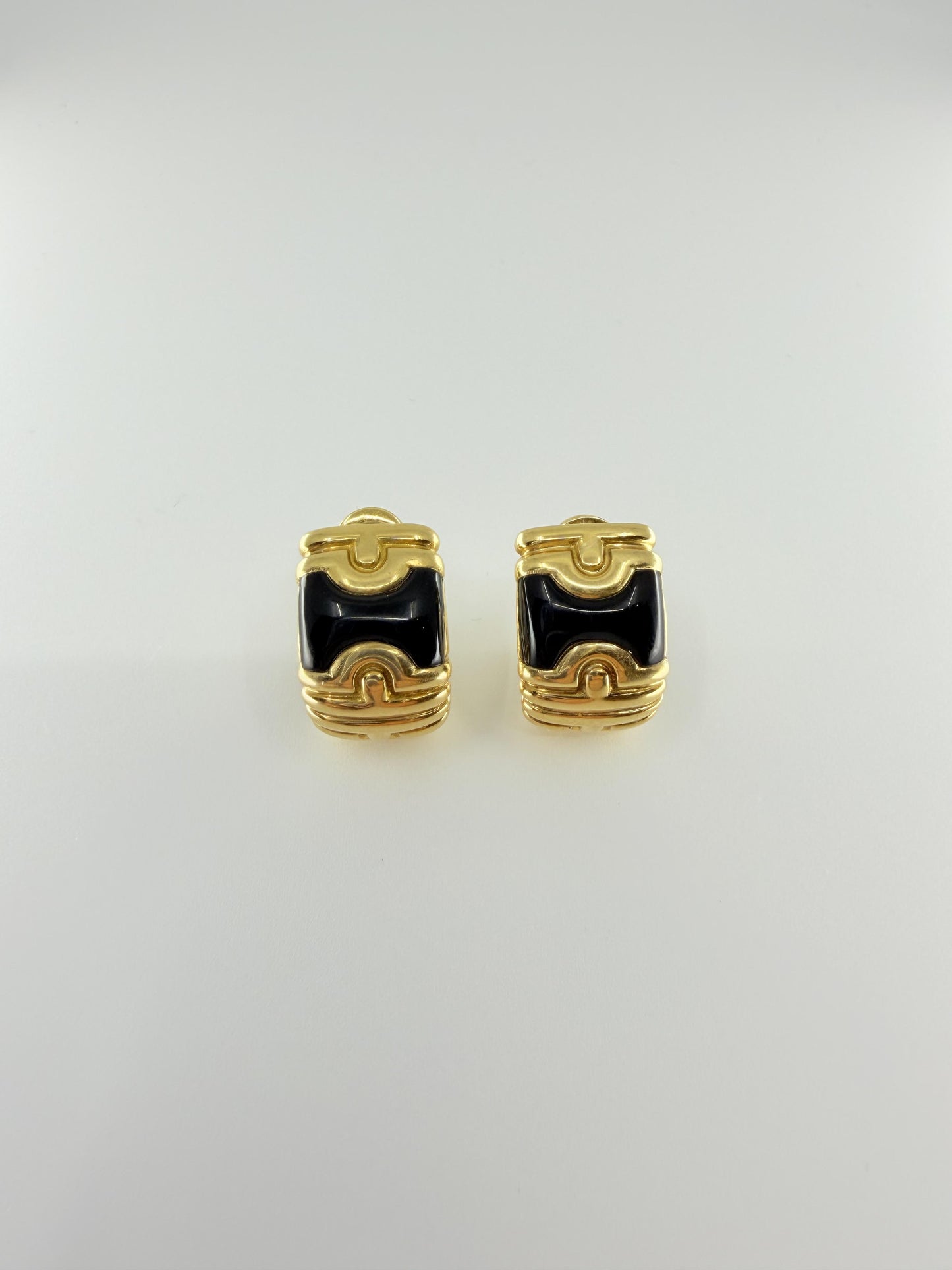 Vintage Bvlgari Onyx 18K Parentesi Clip-on Earrings