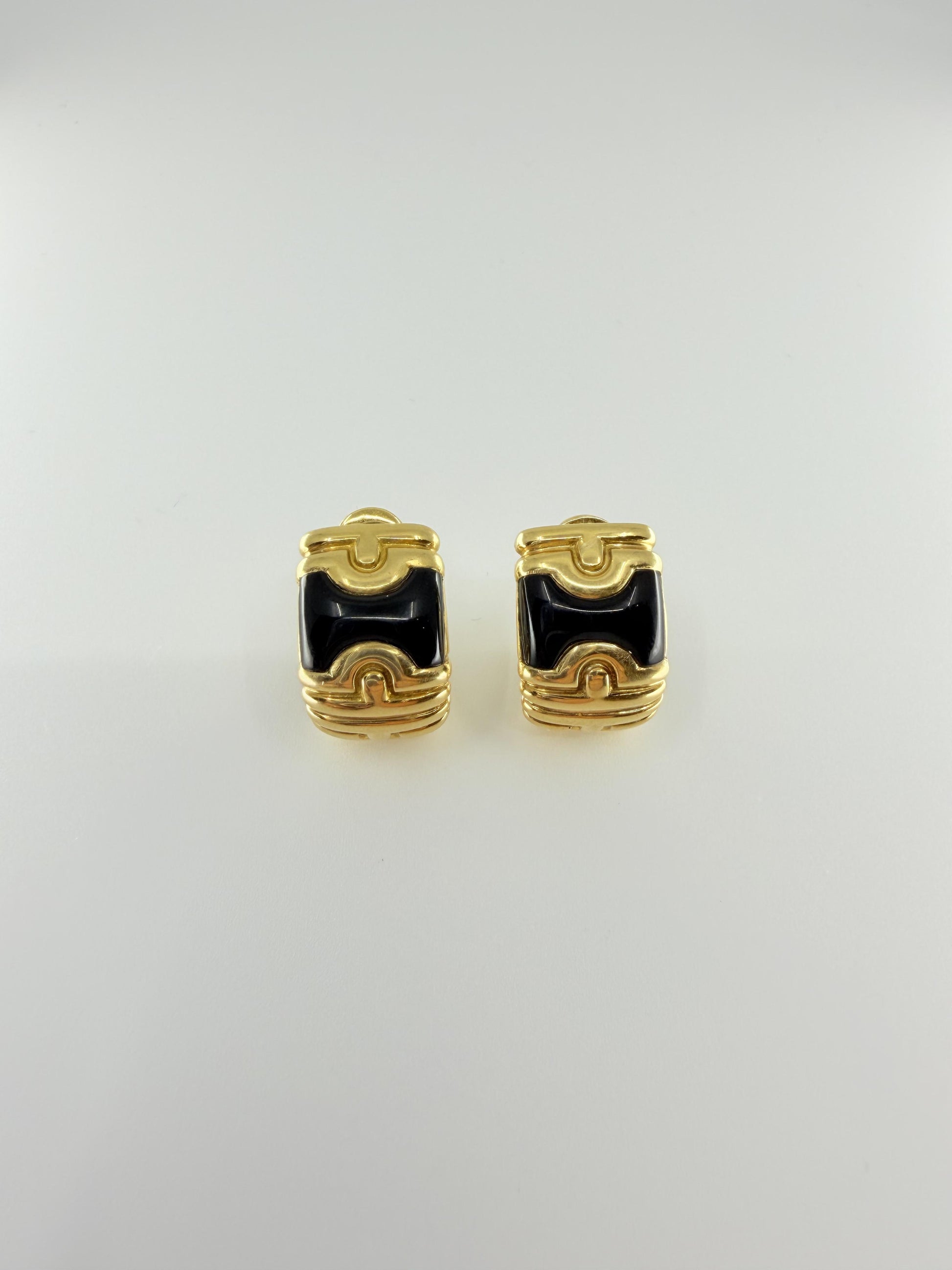 Vintage Bvlgari Onyx 18K Parentesi Clip-on Earrings